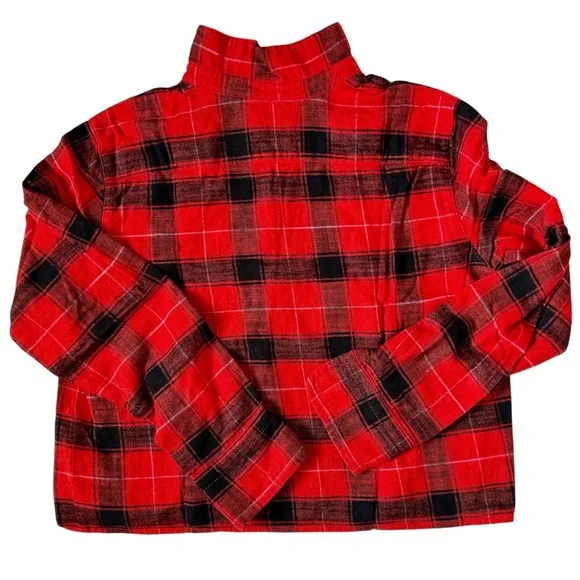 J.Crew Cropped Garçon Plaid Flannel Shirt 6 Black Red Like New - Picture 3 of 7